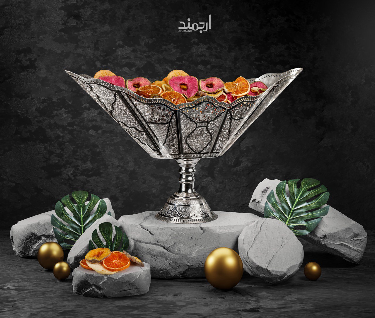 کشکول نقره قلم‌زنی تبریز مدل قایقی