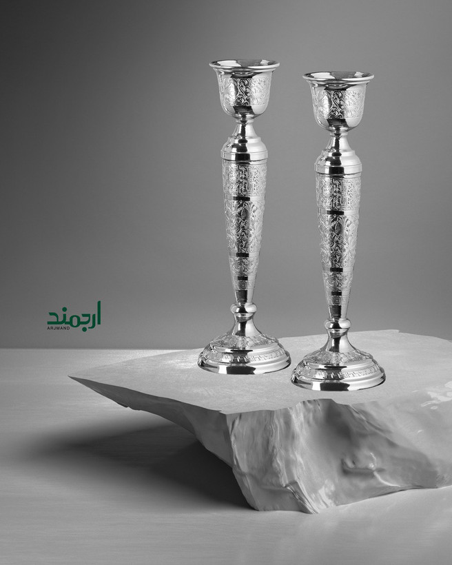 شمعدان نقره قلمزنی تبریز