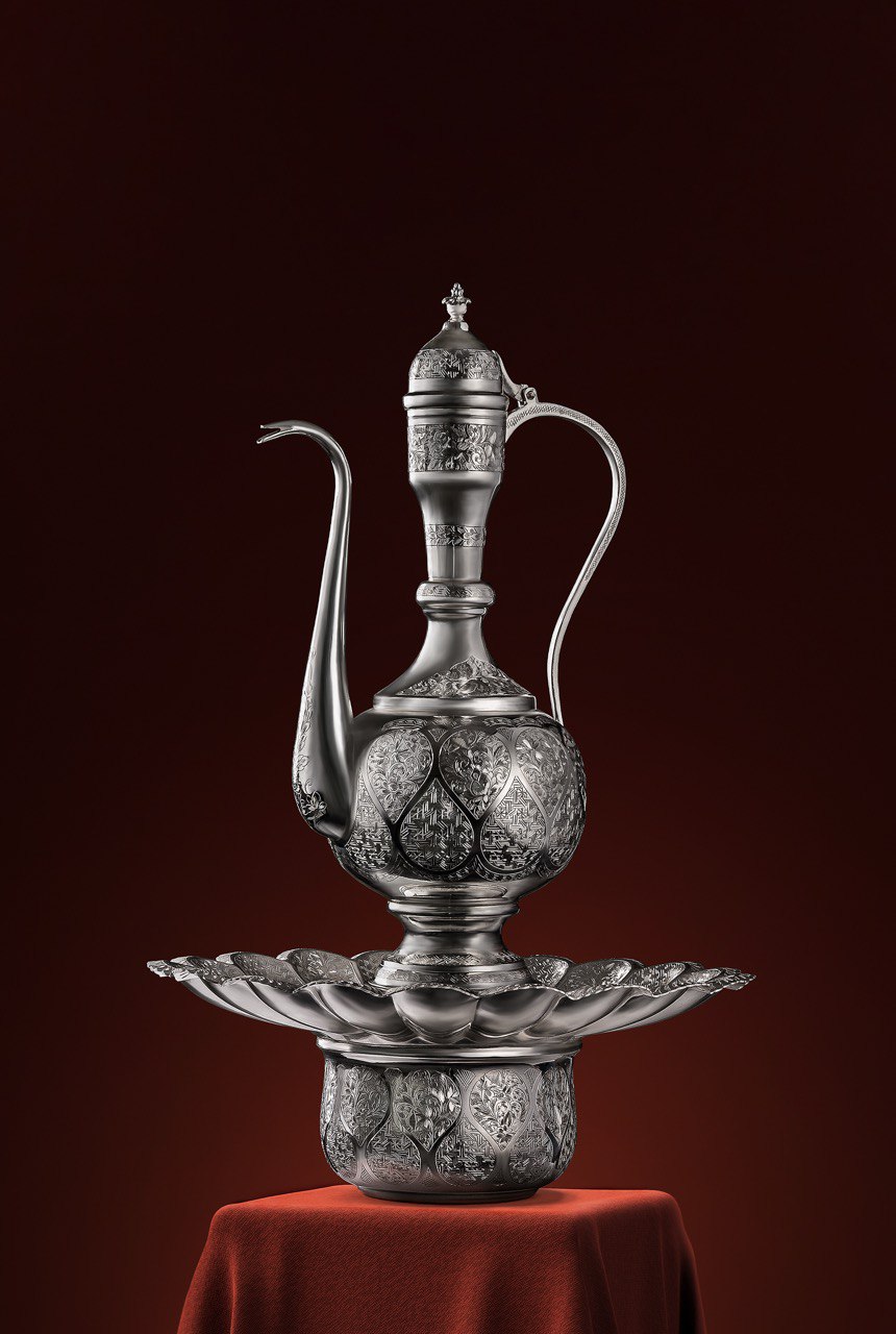 آفتابه‌لگن نقره قلم‌زنی تبریز