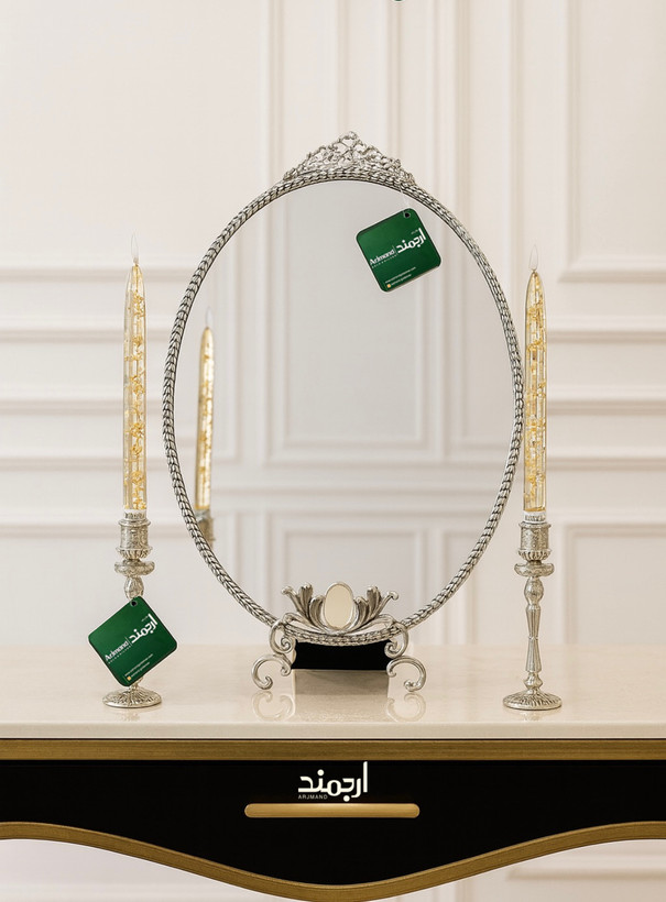 ست آینه و شمعدان نقره آنتیک مدل مارکیز