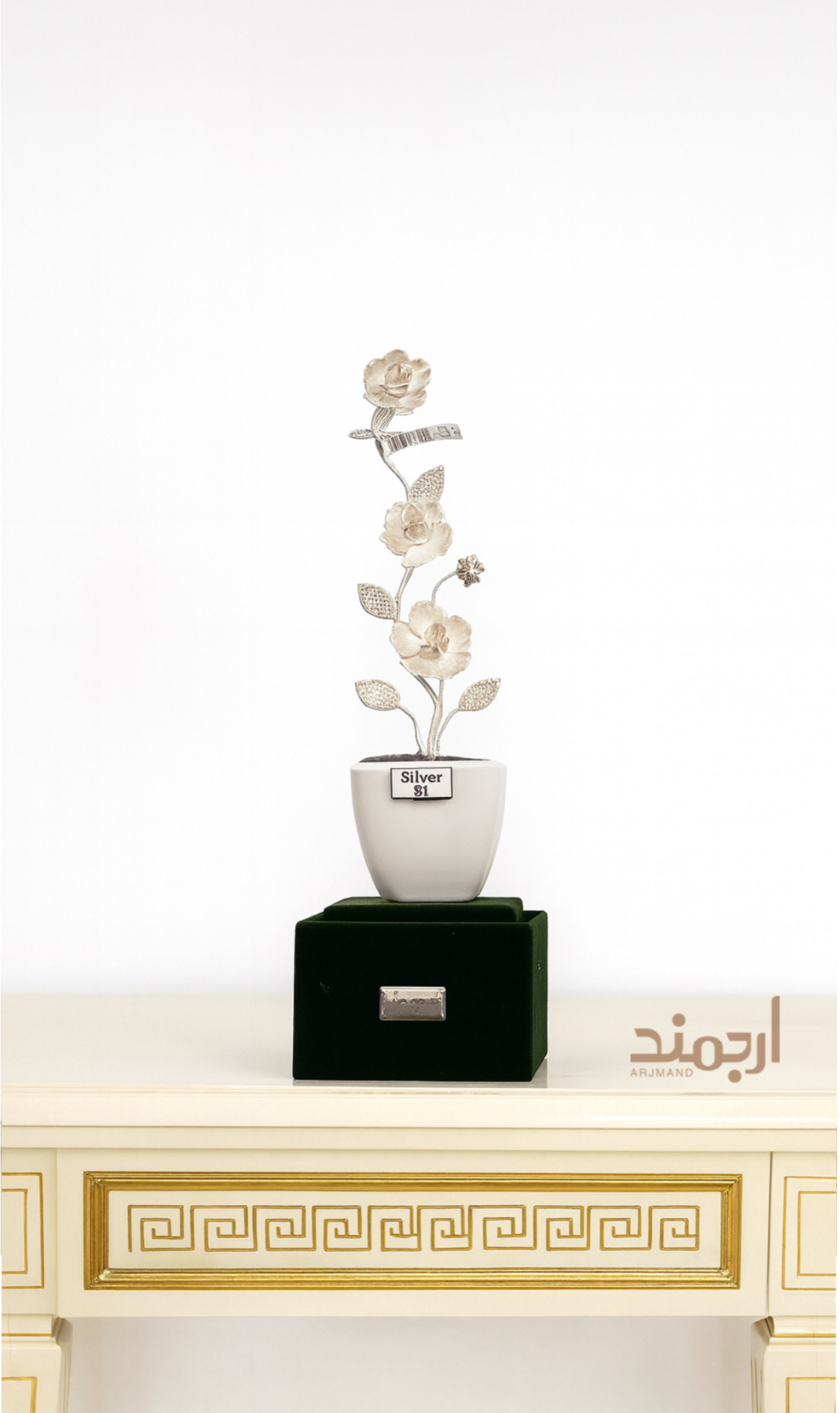 گلدان رومیزی نقره مدل سه گل رز عیار ۸۴۰