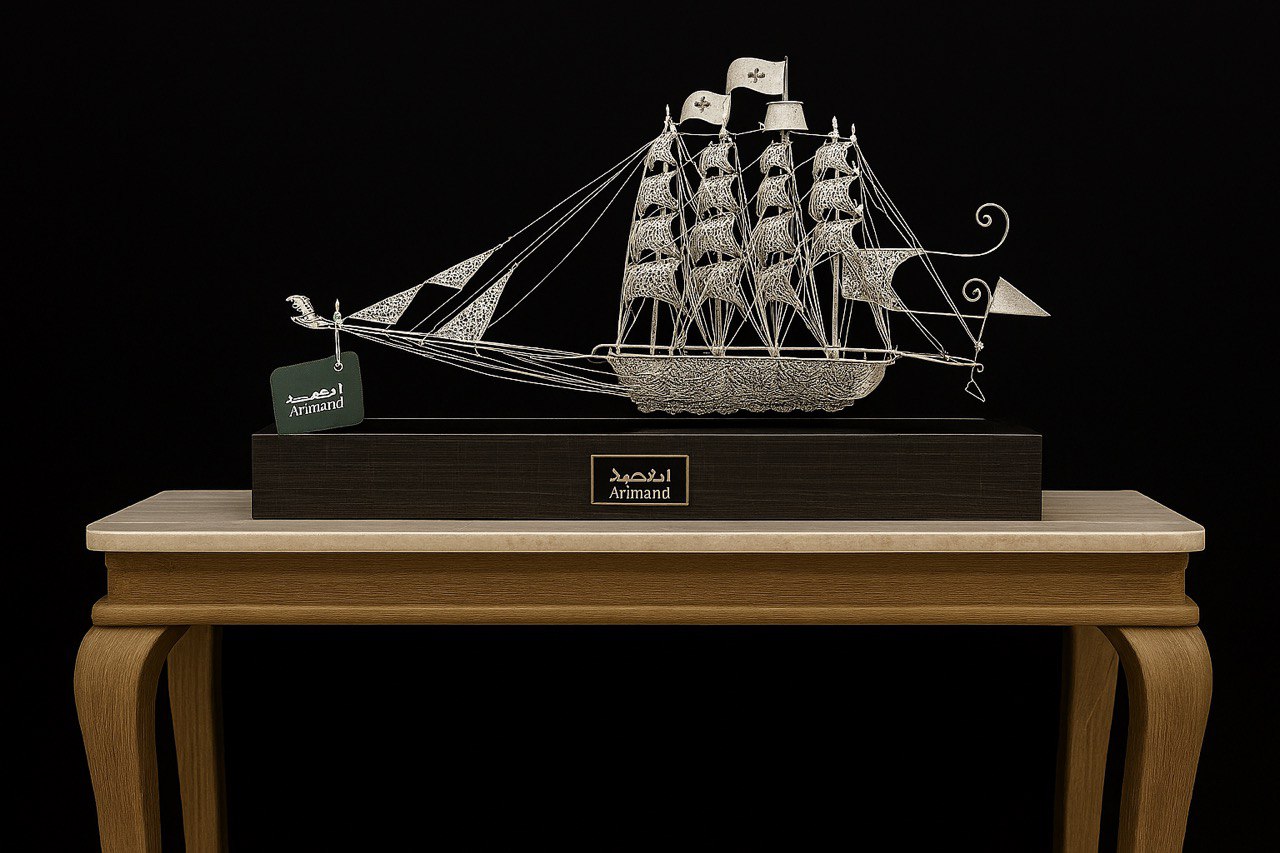 کشتی رومیزی نقره مدل چهار بادبان